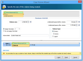 Showing the options for copying volumes in Acronis Disk Director